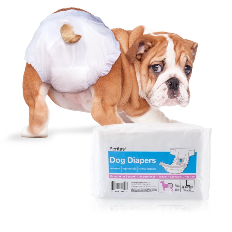 Peritas Disposable Dog Diapers | Female Dog Diapers |Puppy Diapers, Diapers for Dogs in Heat, or Dog Incontinence Diapers (12 Count, Large) - Image 1